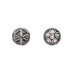 Bead 1pkg1 sterling silver, 10mm round / Bali style, antiqued