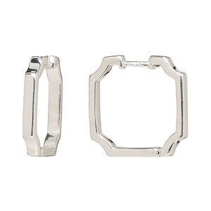 Earring, Create Compliments&reg;, sterling silver 1pkg2, 21mm square hoop with hinged endless-loop closure. One pair.