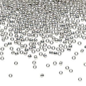 Seed bead, TOHO BEADS&reg;, glass, pkg/4g, #11 round, opaque nickel-plated metallic silver (TR-11-714).