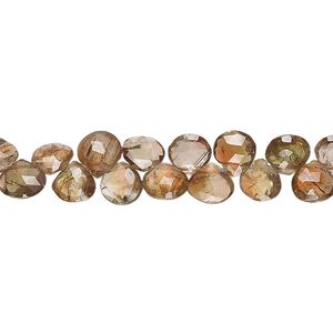 Andalusite 1pkg1, hand-cut top-drilled faceted puffed teardrop bead natural , 7 inch 5-8mm