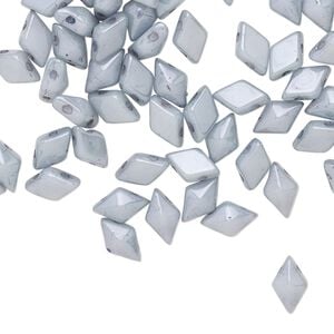Bead, DiamonDuo&trade;, Czech pressed glass, opaque alabaster luminous blue chalk, 8x5mm faceted diamond with flat back and (2) 0.7-0.8mm holes. Sold per 10-gram pkg, approximately 70 beads.