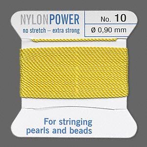 Thread, Griffin, nylon, yellow, size #10. Sold per 2-meter card (approximately 78 inches).