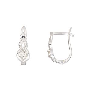 Earring, Create Compliments&reg;, sterling silver and cubic zirconia, clear, 16x11mm leverback with hinged closure. Sold per pair.