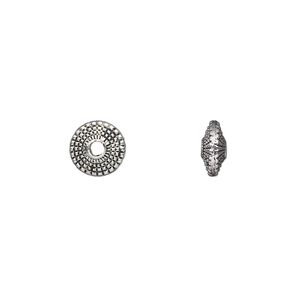 Bead 1pkg50 silver-plated "pewter", 8x3mm saucer / 2sided, antique