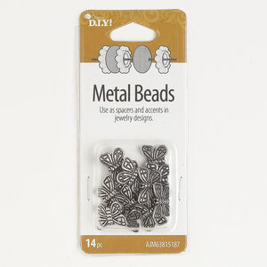 Bead 1pkg14, antique silver-finished "pewter" (zinc alloy), 15x11mm butterfly.