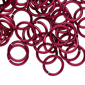 Jump ring 1pkg100 aluminum, 12mm round, 15 gauge / 9.2mm inside diameter / red
