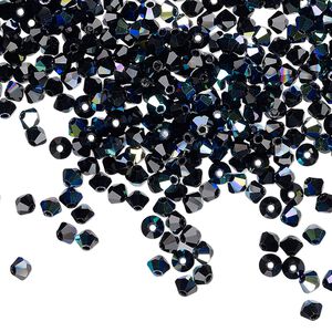 Bead 144pk jet AB, Preciosa Czech crystal 3mm bicone