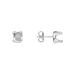 Earstud 1pkg4 Snap-Tite&reg; sterling silver, 7x5mm oval 4-prong setting / earnuts, 2 pair