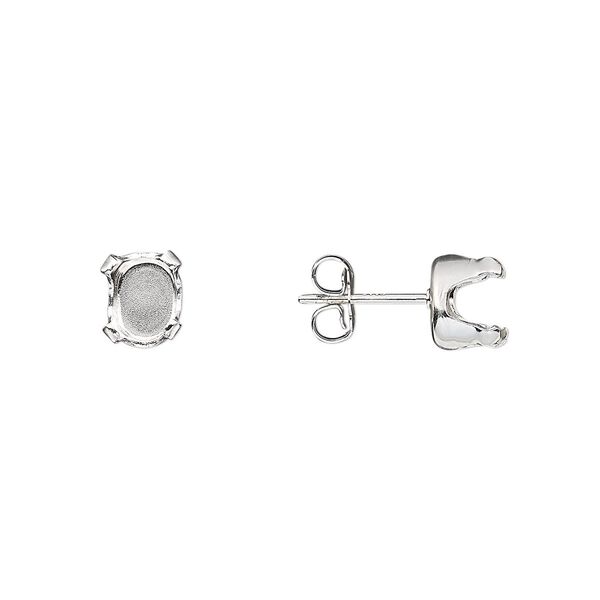 Earstud 1pkg4 Snap-Tite&reg; sterling silver, 7x5mm oval 4-prong setting / earnuts, 2 pair image number 0