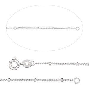 Chain 1pkg1 sterling silver curb, 1mm / 1.8mm rondelle / springring clasp, Gossamer 2N1&trade; 18 & 20 inch