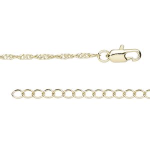 Chain 1pkg1 Singapore, 2mm / lobster claw clasp, gold-finished brass 16 inch