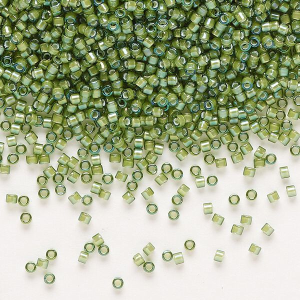 Seed bead, Delica&reg;, glass, pkg/250g, #11 round, translucent white-lined luster light green (DB-1786). image number 0
