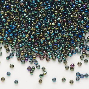 Seed bead, Dyna-Mites&trade;, glass, pkg/1/2kg, #11 round, opaque rainbow black, (748R 11/0 RR).