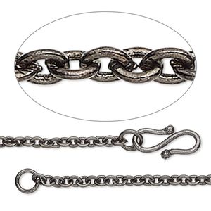 Chain 1pkg1 gunmetal-plated cable, 2.5mm / s-hook clasp, brass 36 inch