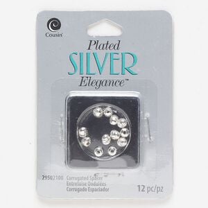 Bead 1pkg12 silver-plated, 5mm corrugated round, lacquer brass
