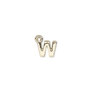 Charm, gold-finished "pewter" (zinc-based alloy), 9.5x7.5mm alphabet letter W. Sold per pkg of 2.
