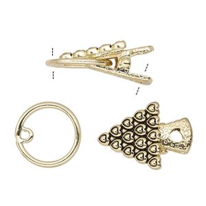 Clasp alligator clip 1pkg1 gold-finished "pewter" (zinc alloy), 20x20mm triangle, antique steel 1-strand