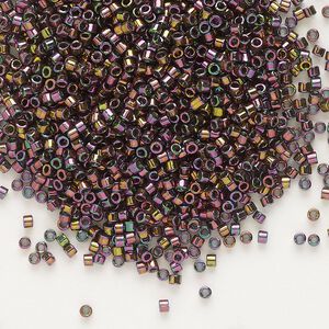 Seed bead, Delica&reg;, glass, pkg/50g, #11 round, translucent rainbow gold luster forest green (DB-0127).