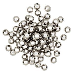 Bead 1pkg100 imitation nickel-plated, 6mm round, brass