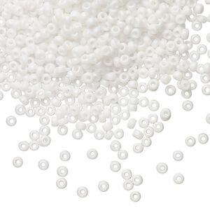 Seed bead, Miyuki, glass, pkg/25g, #11 rocaille, opaque matte rainbow chalk white, (RR-402FR).