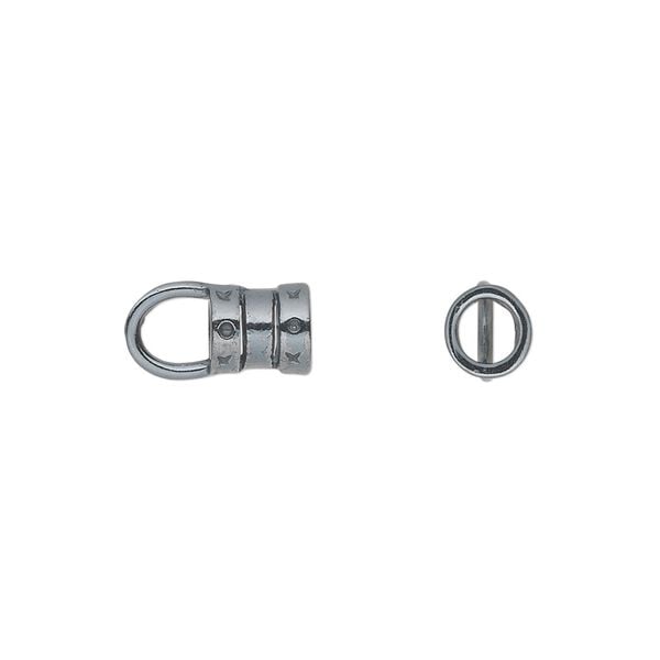 Crimp end 1pkg2 gunmetal-plated pewter, 7x6mm tube / loop / 4mm inside diameter, JBB Findings image number 0