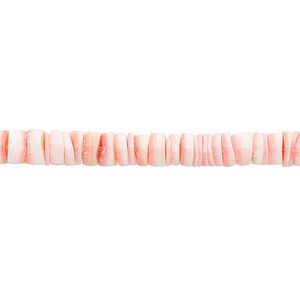 Bead, red lip shell (natural), 4-5mm hand-cut heishi with 0.9-2mm hole, Mohs hardness 3-1/2. Sold per 15" to 16" strand.