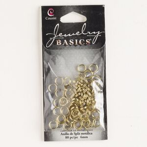 Split ring 1pkg80 gold-finished, 6mm round, steel