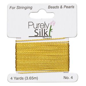 Thread, Purely Silk&trade; 2pkg2yd, yellow, medium-heavy, size #4, 24-pound test, card.