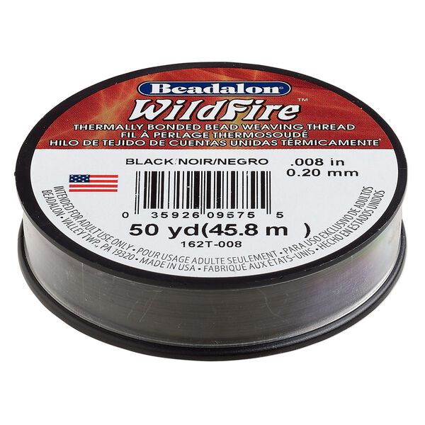 Thread, Beadalon&reg; WildFire&trade; 1pkg1, polyester, black, 0.2mm with bonded coating, 12-pound test, 50-yard spool. image number 0