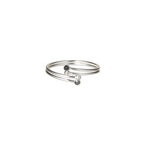 Toe ring, Create Compliments&reg;, sterling silver and crystal, black, 9mm wide, adjustable. Sold individually.
