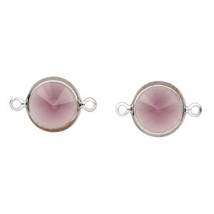 Link, Vintage Crystal&trade;, crystal and  silver-plated brass, amethyst, 12mm rivoli. Sold per pkg of 2.
