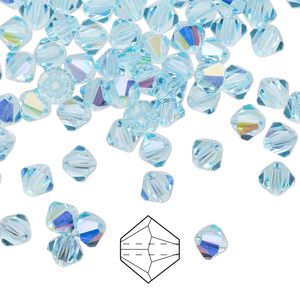 Bead 576pk aqua bohemica AB, Preciosa Czech crystal 5mm bicone