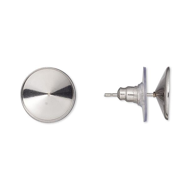 Earstud 1pkg4 Almost Instant Jewelry&reg;, 12.5mm / 12mm rivoli glue-in setting / comfort clutch, stainless steel / acrylic 2 pair image number 0