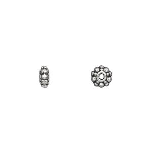 Bead 1pkg100 silver-plated "pewter", 6x3mm beaded rondelle, antique