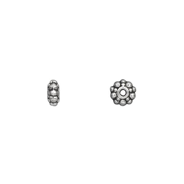 Bead 1pkg100 silver-plated "pewter", 6x3mm beaded rondelle, antique image number 0