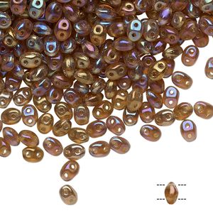 Bead, Preciosa Twin&trade; Pressed Twin, Czech pressed glass, rainbow light brown, 5x2.5mm oval with 2 holes. Sold per 10-gram pkg.