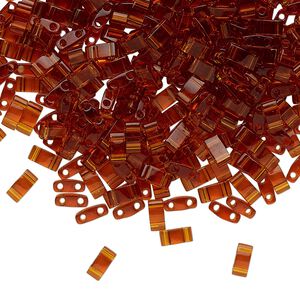 Seed bead, TILA&reg;, glass, pkg/40g, 5x2.3mm half tila rectangle, transparent dark amber, (HTL-134).