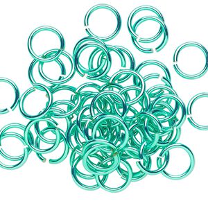 Jump ring 1pkg50 brass, 8mm round, 18 gauge / 6mm inside diameter / electrocoated green