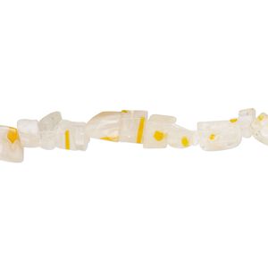 Bead, millefiori glass, translucent white / orange /  multicolored, small chip. Sold per 35-inch strand.