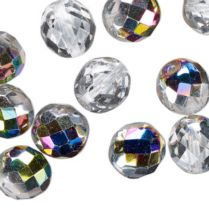 Bead 1pkg30 Czech fire-polished glass, clear vitrail, 12mm faceted round