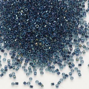 Seed bead, Delica&reg;, glass, pkg/250g, #11 round, translucent midnight blue-lined luster aqua (DB-0286).
