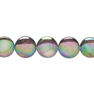 Mother-of-pearl shell 1pkg1, flat round bead 15 inch silver 10mm