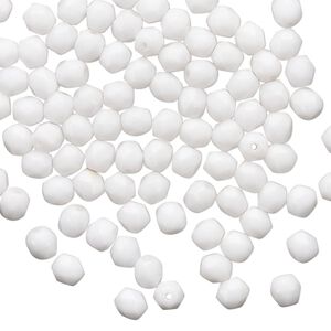 Bead 1pkg1 Czech fire-polished glass, 4mm faceted round, 1 mass opaque white