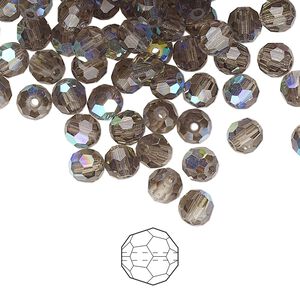 Bead 144pk black diamond AB, Preciosa Czech crystal 5mm round