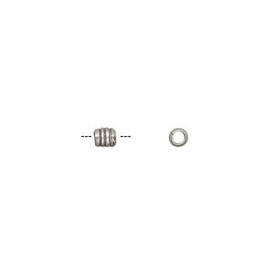 Bead 1pkg6 sterling silver, 3.5x3mm ribbed tube, antiqued Hill Tribes