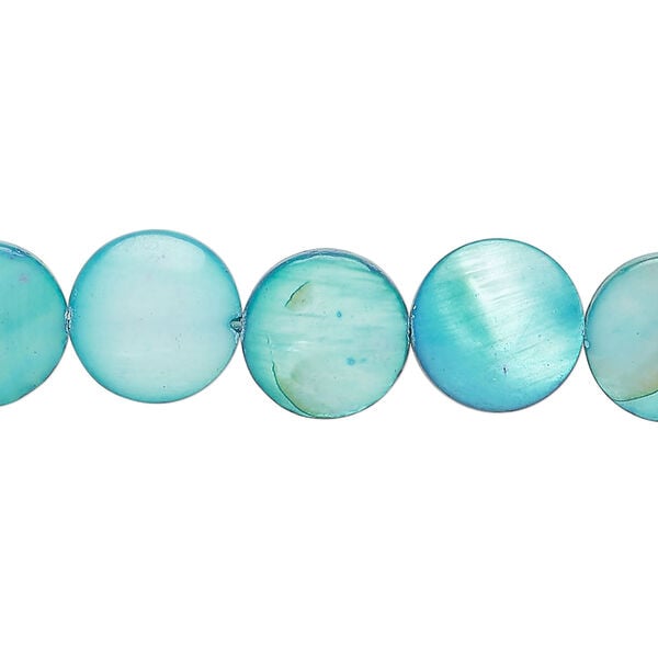 Mother-of-pearl shell 1pkg1, puffed flat round bead 15 inch sea green 11-12mm image number 0