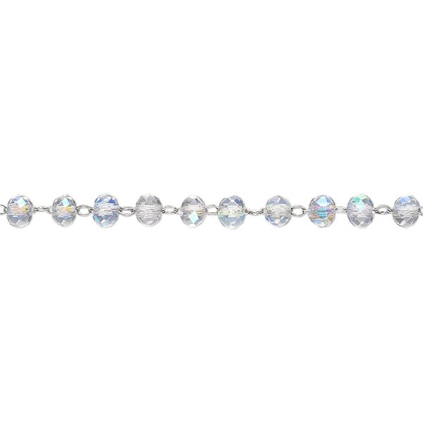 Chain 1pkg1 beaded, 3.5mm faceted rondelle, clear AB glass / stainless steel 1 yard unfinished image number 0