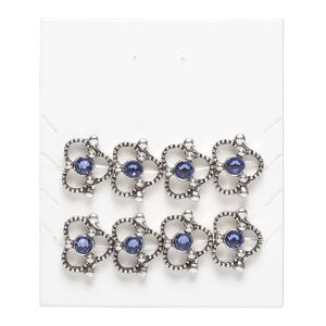 Bead 1pkg8 silver-finished "pewter", 14mm pinched triangle / cutout, glass purple antique