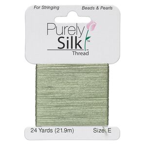 Thread, Purely Silk&trade;, dark green, size E. Sold per 24-yard card.