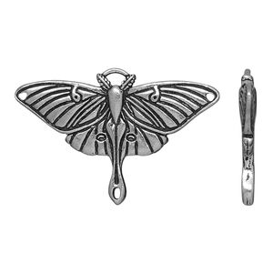 Focal, TierraCast&reg;, antique silver-plated pewter (tin-based alloy), 38.5x24.5mm double-sided luna moth. Sold individually.